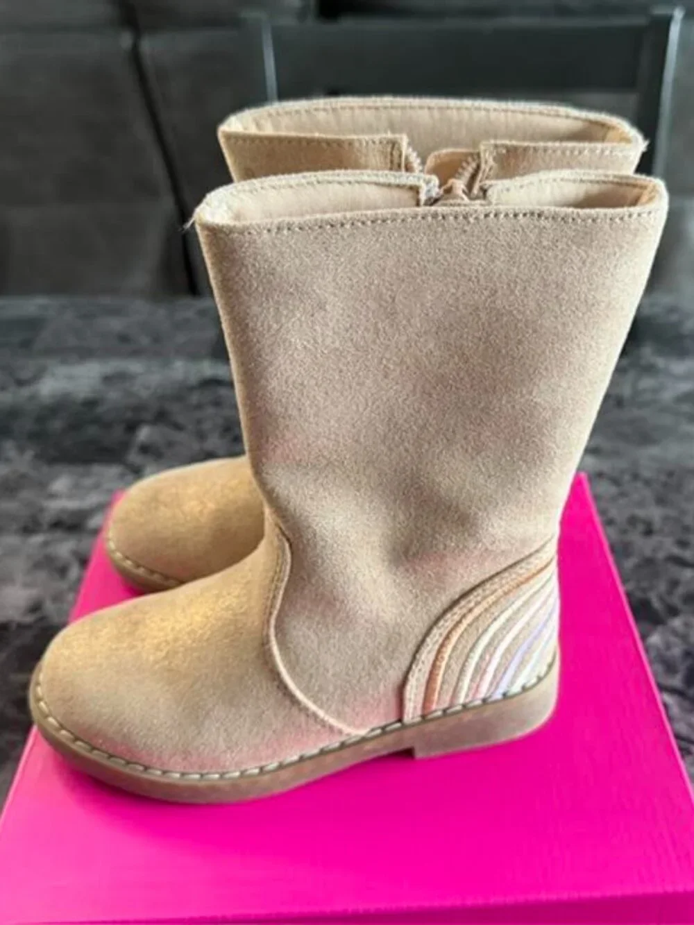 Kelly & Katie Girls Size 10 M Tan Faux Suede Rainbow Boots Mid-Calf